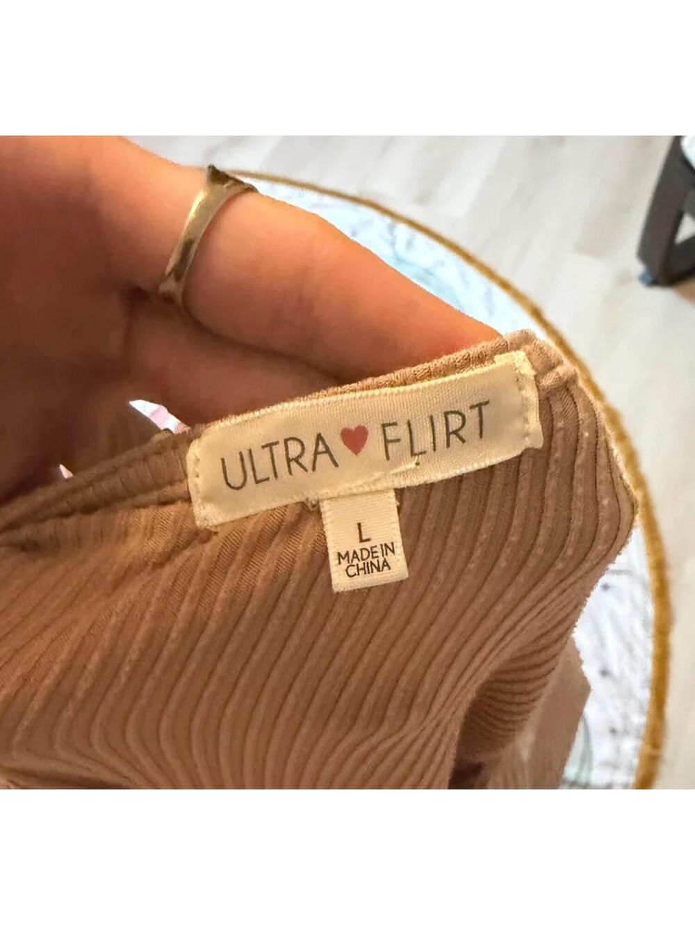 Ultra Flirt Tan Long Sleeve Dress - Picture 6 of 6